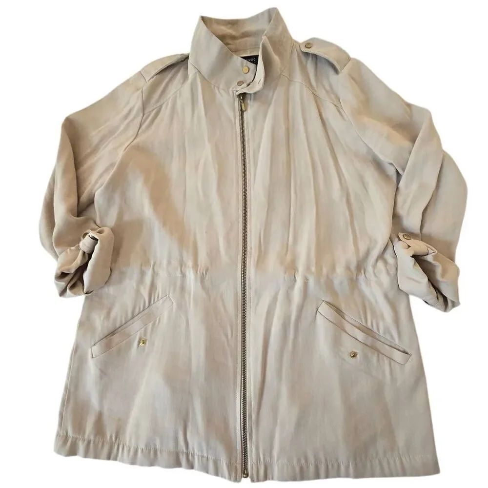 Zara Womens Lightweight Zip Up Snap Tab Sleeve Utility Jacket Beige Size Medium